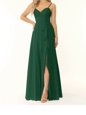 Azazie Dark Green Spaghetti Strap Maxi Dress